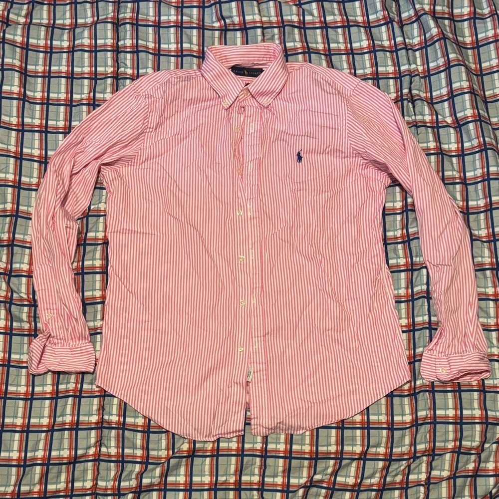 Polo by Ralph Lauren Pink and White Striped Button-Up Shirt - Picture 1 of 11